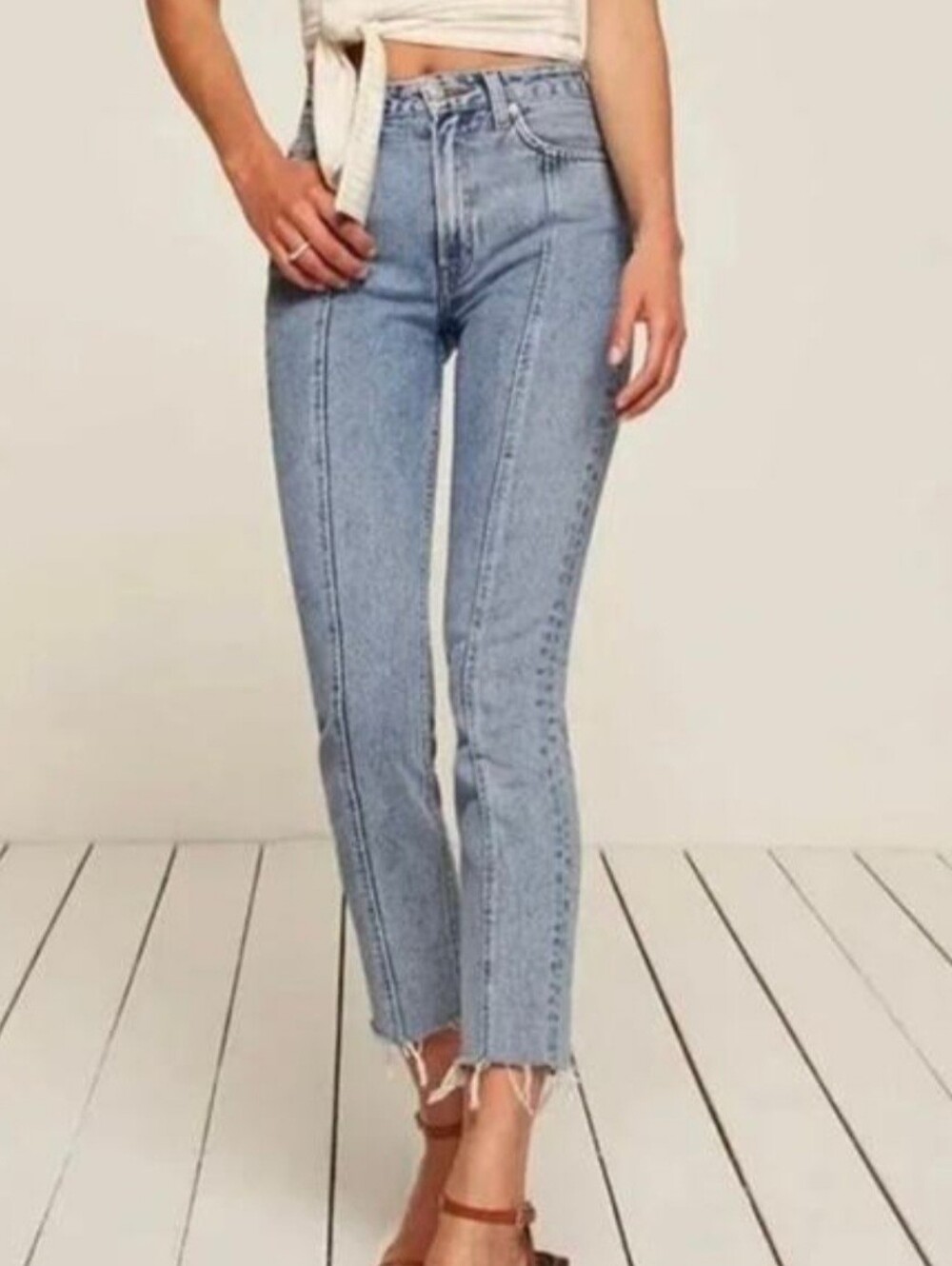 Reformation Size 25 Seamed Jean High Rise Raw Hem Ankle Jeans In Celtic Wash